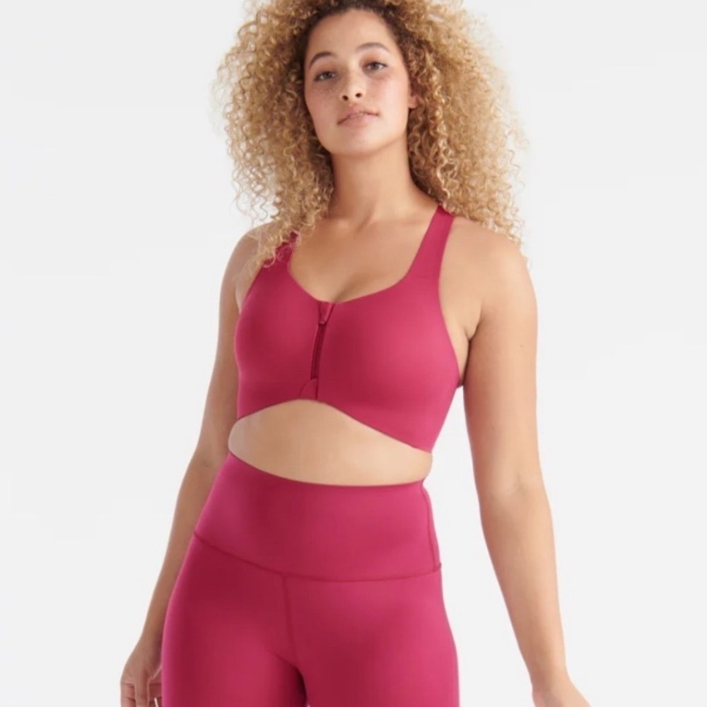 Knix Canada Catalyst Front Zip Pink Sports Bra Size 6++ Fits 32G 34G Supportive